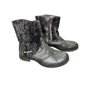 Bunker Grey Distressed Side Zip Mixed Media Steampunk Ankle Boots Size 6.5